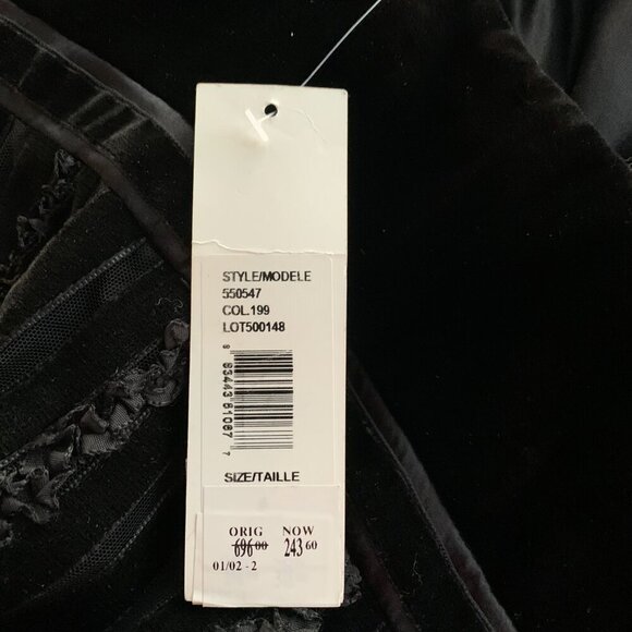 Badgley Mischka Black Velvet Silk Strapless Empire Waist Babydoll Formal Dress - Picture 16 of 16